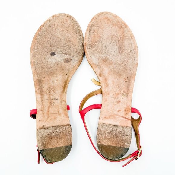 Chanel Interlocking CC Logo Rouge Leather Sandals EU 40C - Picture 7 of 12
